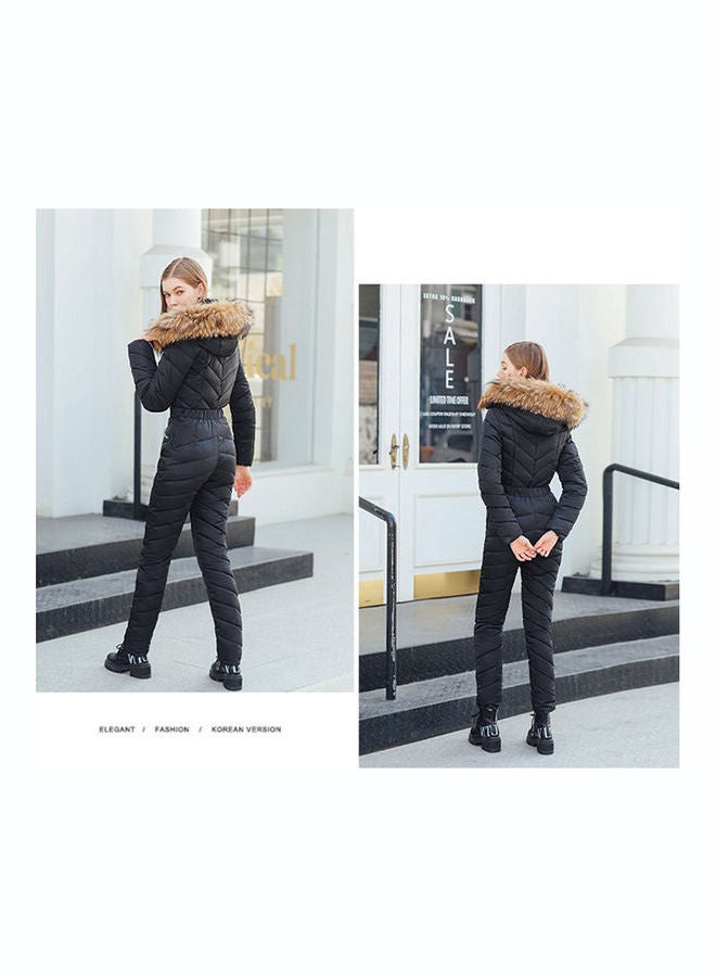 Long Sleeves Hooded Jumpsuit Wine Red - Image 4