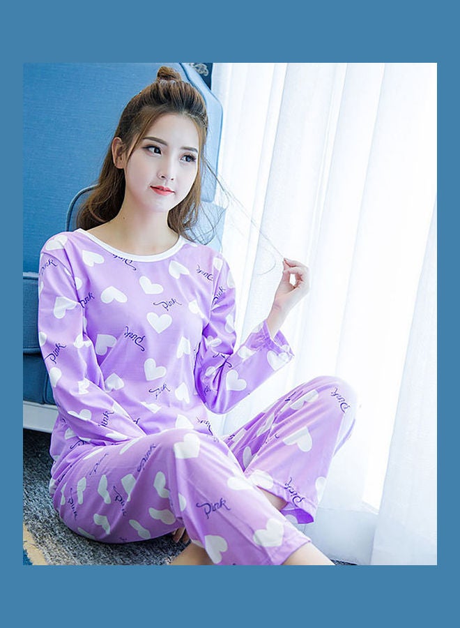 Long Sleeves Pajama Set Purple/White - Image 1