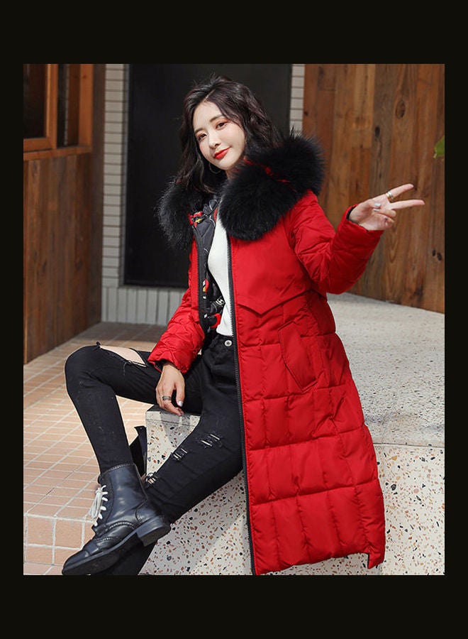 Long Sleeves Hooded Long Jacket Red/Black - Image 1