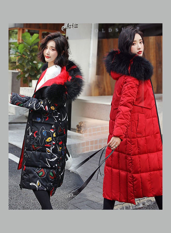 Long Sleeves Hooded Long Jacket Red/Black - Image 3