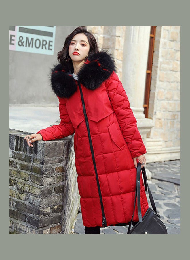 Long Sleeves Hooded Long Jacket Red/Black - Image 4