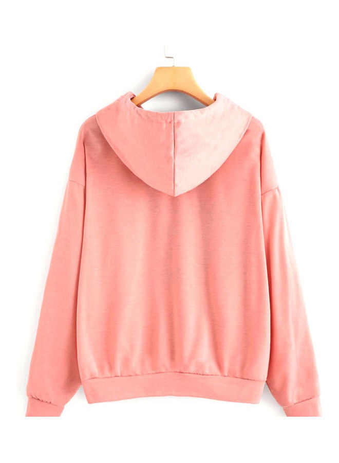 Sorry I'm Late Printed Long Sleeves Hoodie Pink - Image 2