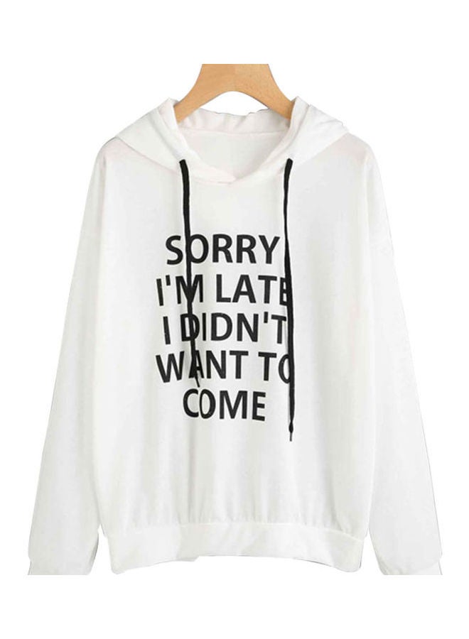 هودي بأكمام طويلة وطبعة عبارة "Sorry I'm Late" أبيض - Image 1