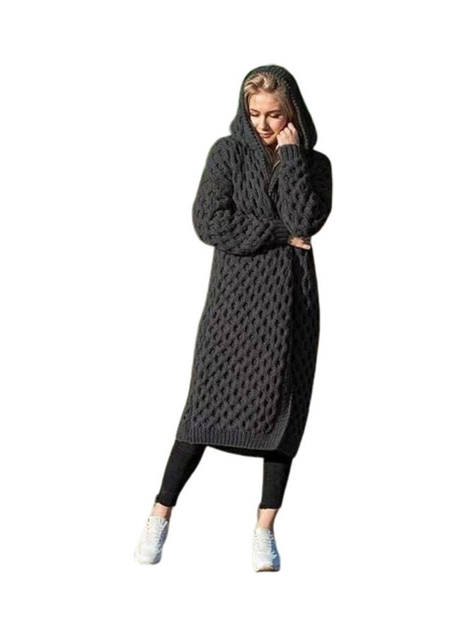 Knitted Hooded Cardigan Grey - Image 1