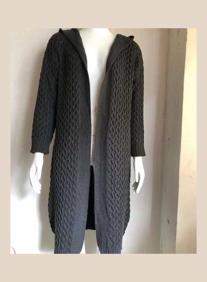 Knitted Hooded Cardigan Grey - Image 3