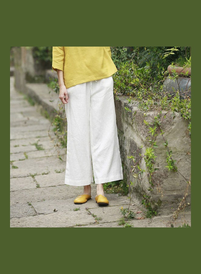 Solid High Rise Trousers White  - Image 1