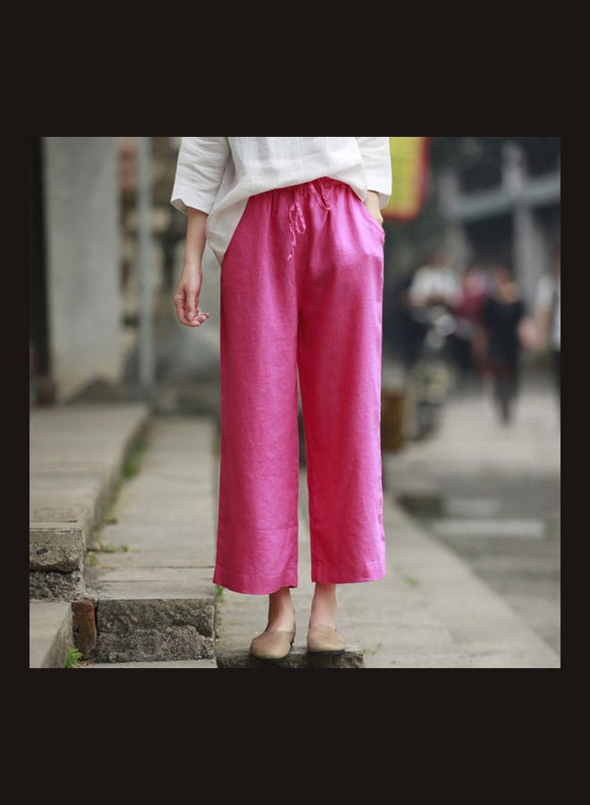 Solid High Rise Trousers Rose Red - Image 1