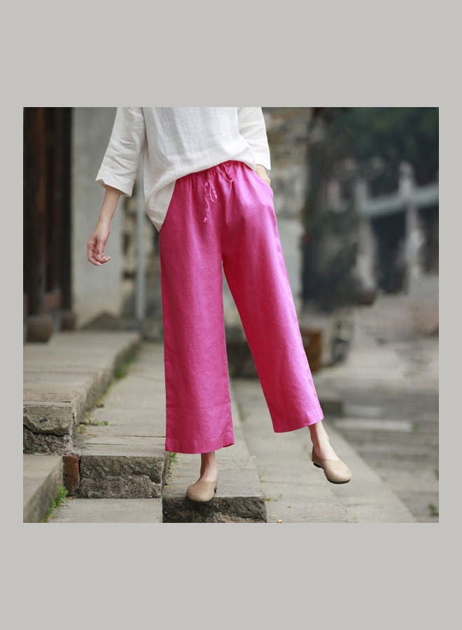 Solid High Rise Trousers Rose Red - Image 3