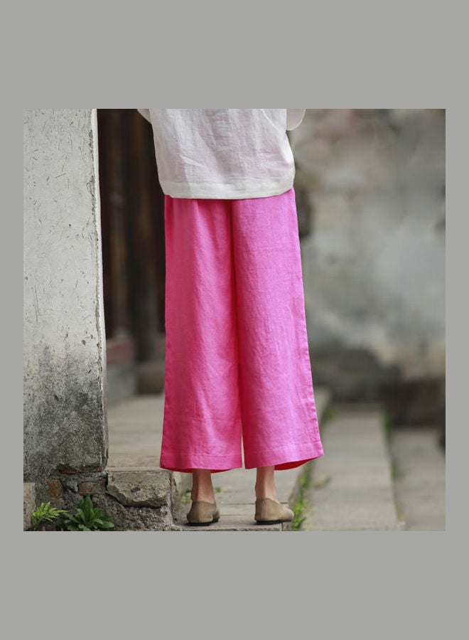 Solid High Rise Trousers Rose Red - Image 4