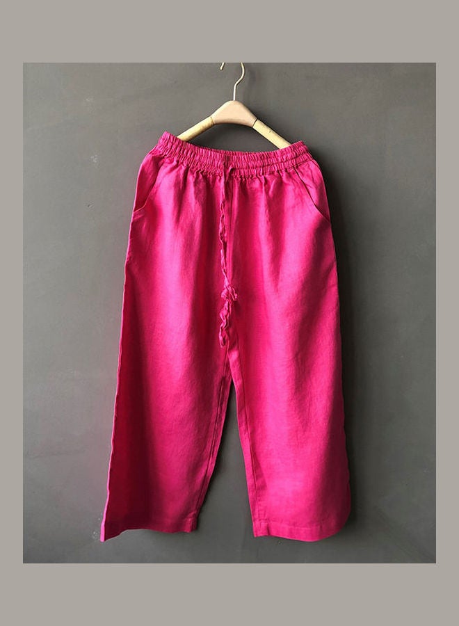 Solid High Rise Trousers Rose Red - Image 5