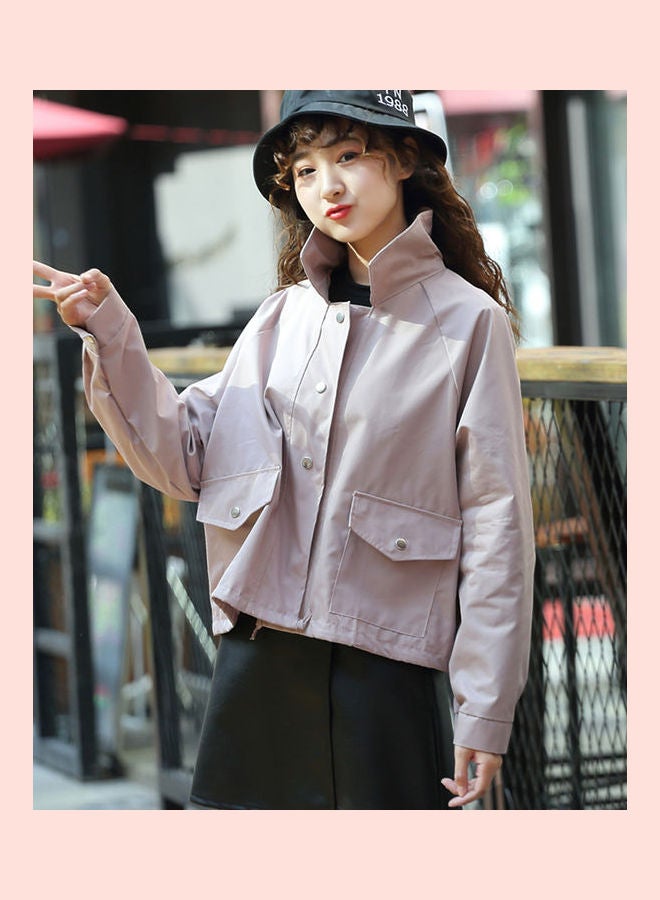 Solid Long Sleeves Coat Pink - Image 1