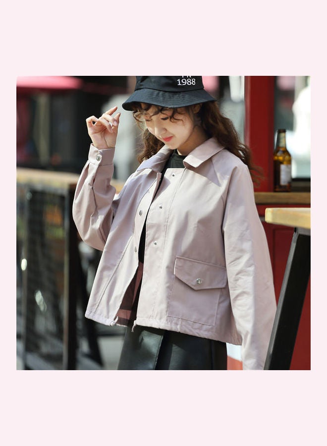 Solid Long Sleeves Coat Pink - Image 4
