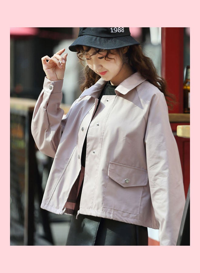 Solid Long Sleeves Coat Pink - Image 5
