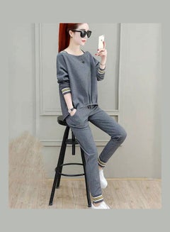 2-Piece Long Sleeves T-Shirt And Pant Set Grey