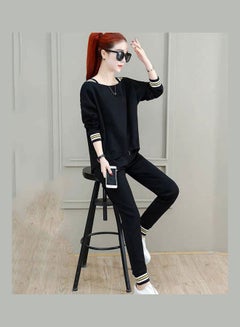 2-Piece Long Sleeves T-Shirt And Pant Set Black
