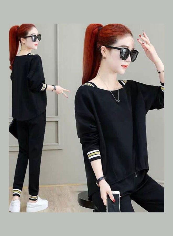 Generic - 2-Piece Long Sleeves T-Shirt And Pant Set Black - Image 1