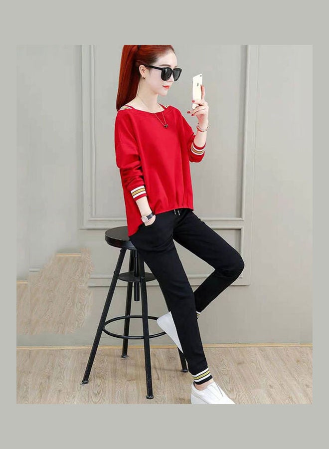 2-Piece Long Sleeves T-Shirt And Pant Set Red/Black - Image 1