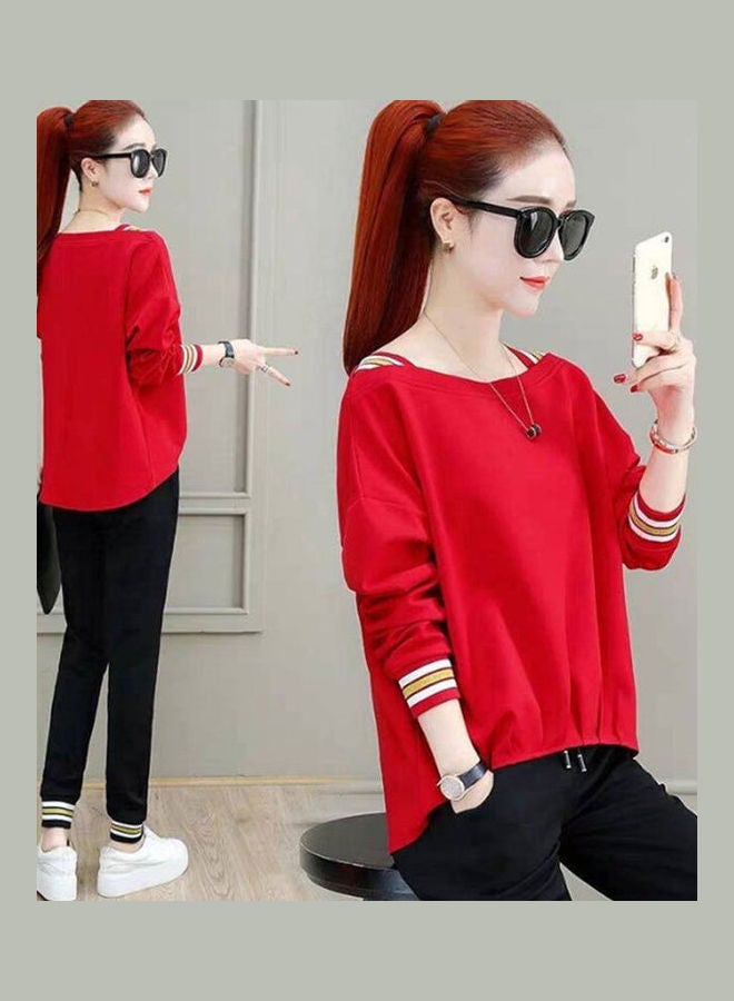 2-Piece Long Sleeves T-Shirt And Pant Set Red/Black - Image 2