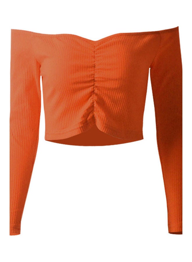Off-Shoulder Solid Crop Top Orange - Image 1