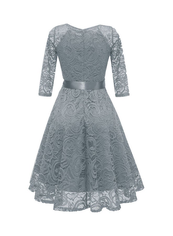Bowknot Slim Sleeve Dress Grey - Image 2