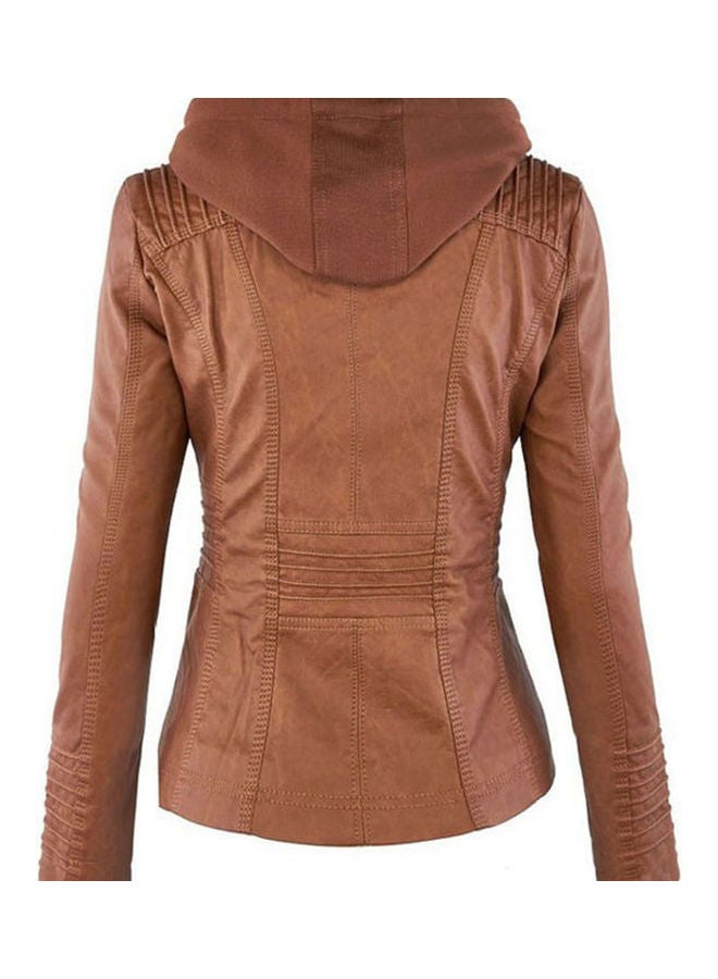 Long Sleeve Zipper Coat Brown  - Image 2