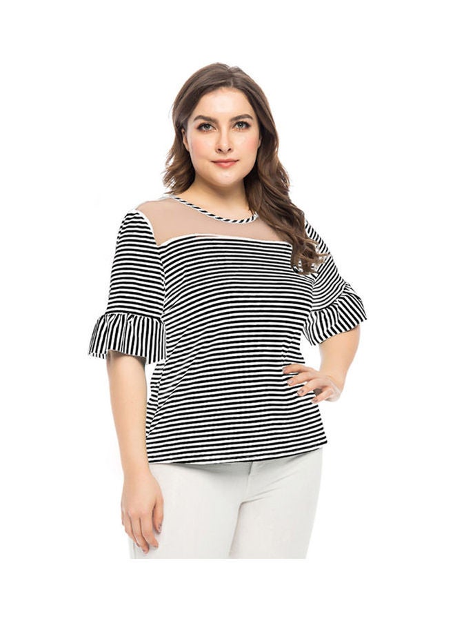 Short Sleeves Striped Blouse Black  - Image 1