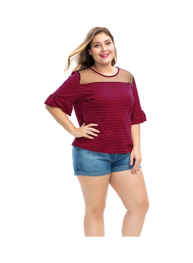 Short Sleeves Striped Blouse Red Wine - Image 1