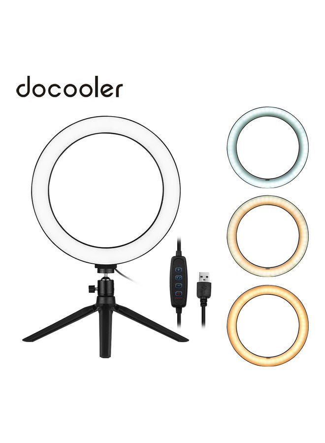 مصباح حلقي LED قابل للتعتيم بدرجة حرارة لونية 3200-5500 كلفن مقاس 10 بوص مع حامل ثلاثي القوائم من دوكولر أسود/ أبيض - Image 5