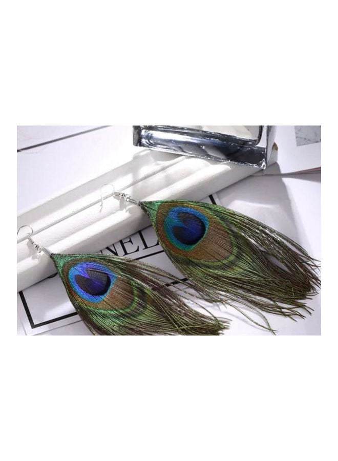 J&J 925 Silver Tassel Feather Peacock Long Earrings  - Image 2