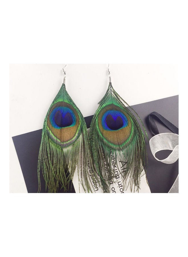 J&J 925 Silver Tassel Feather Peacock Long Earrings  - Image 3