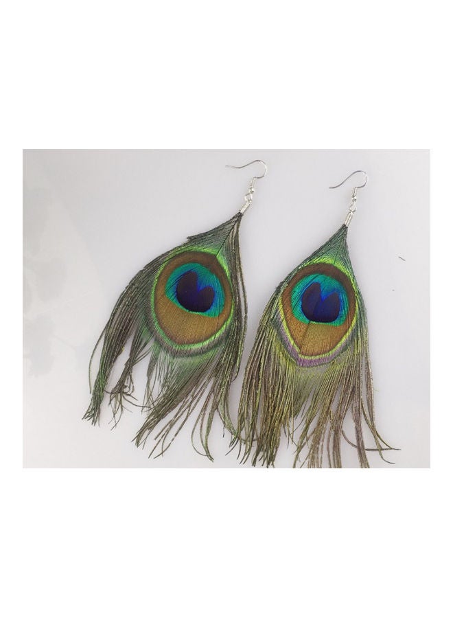 J&J 925 Silver Tassel Feather Peacock Long Earrings  - Image 4