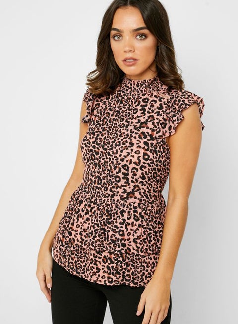 Leopard Print Shell Top Pink/Brown/Black