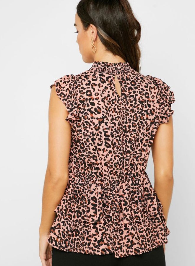 Leopard Print Shell Top Pink/Brown/Black