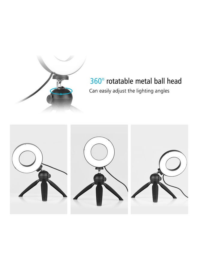 مصباح حلقي LED محمول مع حامل صغير ثلاثي القوائم للتصوير الفوتوغرافي أسود - Image 2