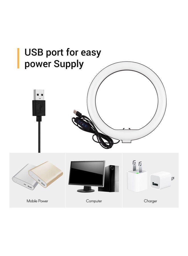 Generic - 10-Inch Mini LED Ring Light With Flexible Clip-on Stand Ballhead Adapter/Phone Holder/Remote Shutter Black - Image 1