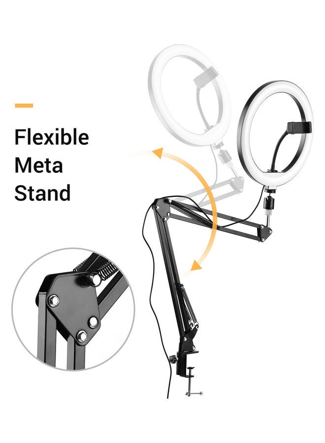 Generic - 10-Inch Mini LED Ring Light With Flexible Clip-on Stand Ballhead Adapter/Phone Holder/Remote Shutter Black - Image 1