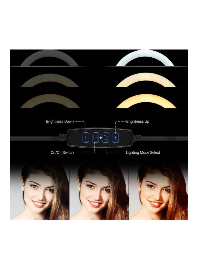 Generic - 10-Inch Mini LED Ring Light With Flexible Clip-on Stand Ballhead Adapter/Phone Holder/Remote Shutter Black - Image 1