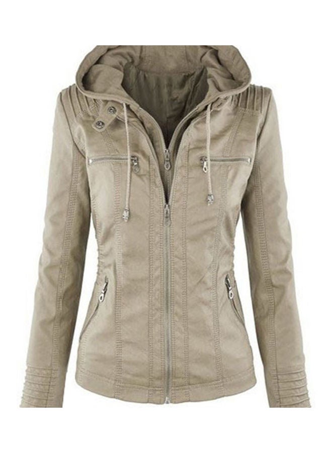 Long Sleeve Zipper Coat Apricot  - Image 1