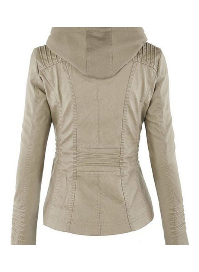 Long Sleeve Zipper Coat Apricot  - Image 2