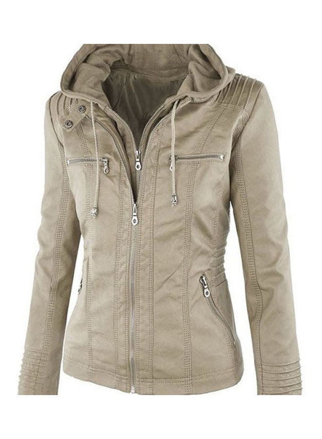 Long Sleeve Zipper Coat Apricot  - Image 3