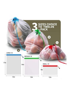 AMERTEER 12-Piece Reusable Mesh Bags Multicolour 260grams  - Image 2
