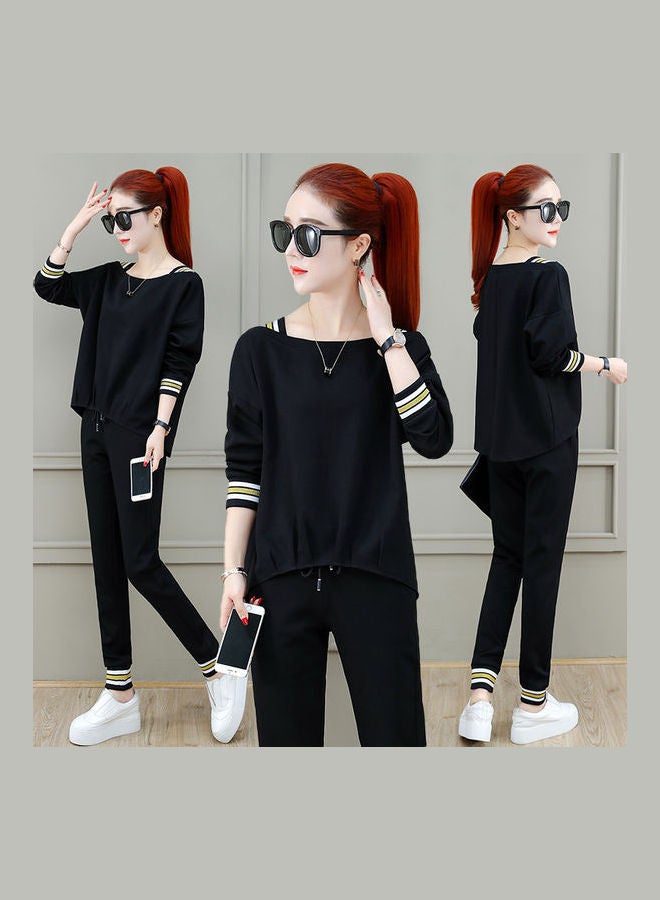 Long Sleeves Top And Pants Set Black - Image 1