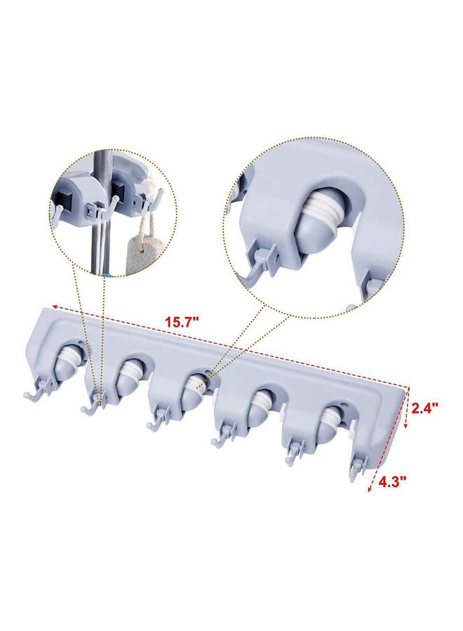 حامل الممسحة والمكنسة، منظم أدوات الحديقة، 4 فتحات كروية الشكل متعددة الأغراض وتُثبت بالجدار ورف تخزين يضم 5 خطاطيف رمادي 430جرام - v1610724234/N43324980A_3