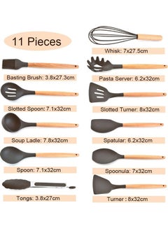 AMERTEER 11-Piece Kitchen Utensil Set Black and Wood 1.1kg  - Image 2