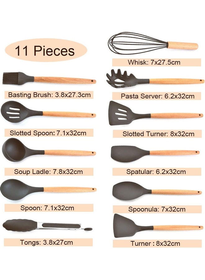 AMERTEER 11-Piece Kitchen Utensil Set Black and Wood 1.1kg - Image 2