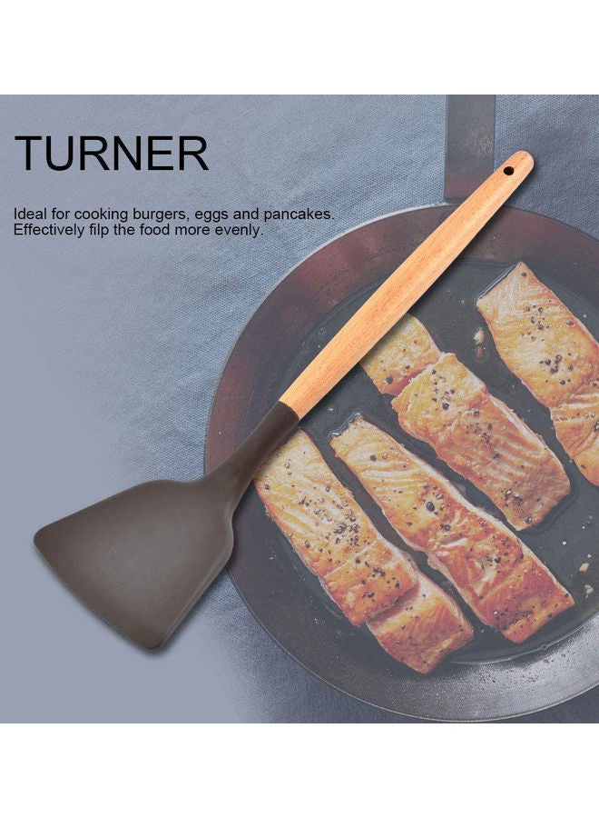 AMERTEER 11-Piece Kitchen Utensil Set Black and Wood 1.1kg - Image 4