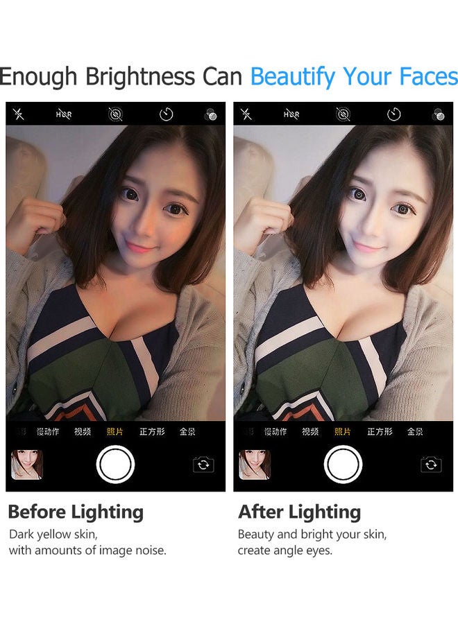 مصباح حلقي محمول وقابل للتعتيم بمقاس 8 بوصة وثنائي اللون بدرجة حرارة لونية 3200-5500 كلفن مع حامل ثلاثي القوائم وعصا سيلفي وحامل هاتف لسطح الطاولة بالإضافة لجهاز تحكم عن بعد أسود - Image 3