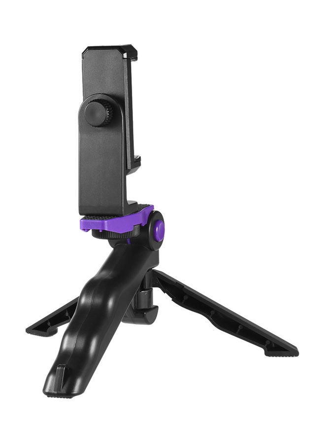 Universal Mini Phone Tripod Stand Handheld Grip Stabilizer With Adjustable Smartphone Clip Holder Bracket Black/Purple - Image 5