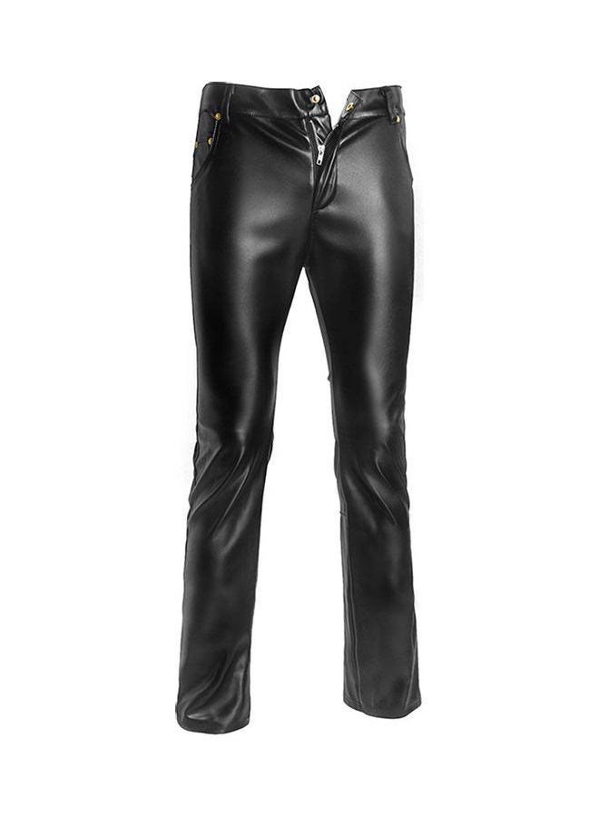 بنطال بايكر سادة من الجلد الصناعي أسود - Image 3