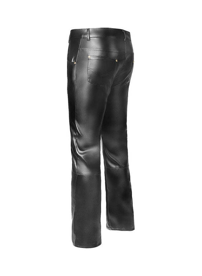 بنطال بايكر سادة من الجلد الصناعي أسود - Image 4
